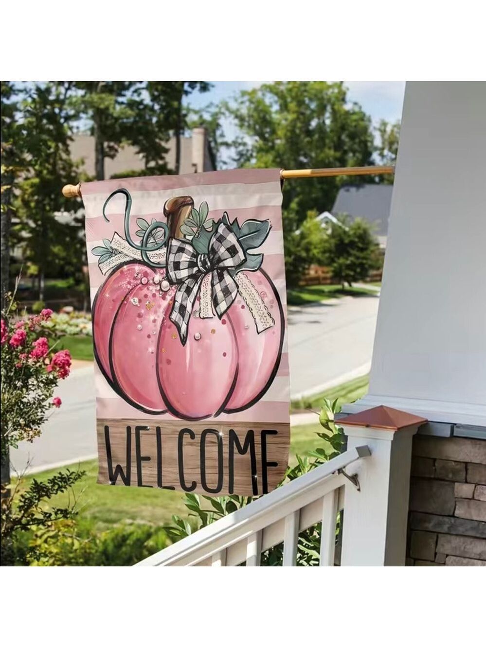 Double Sides Welcome Pink Pumpkin Garden Flag - Picture 2 of 2